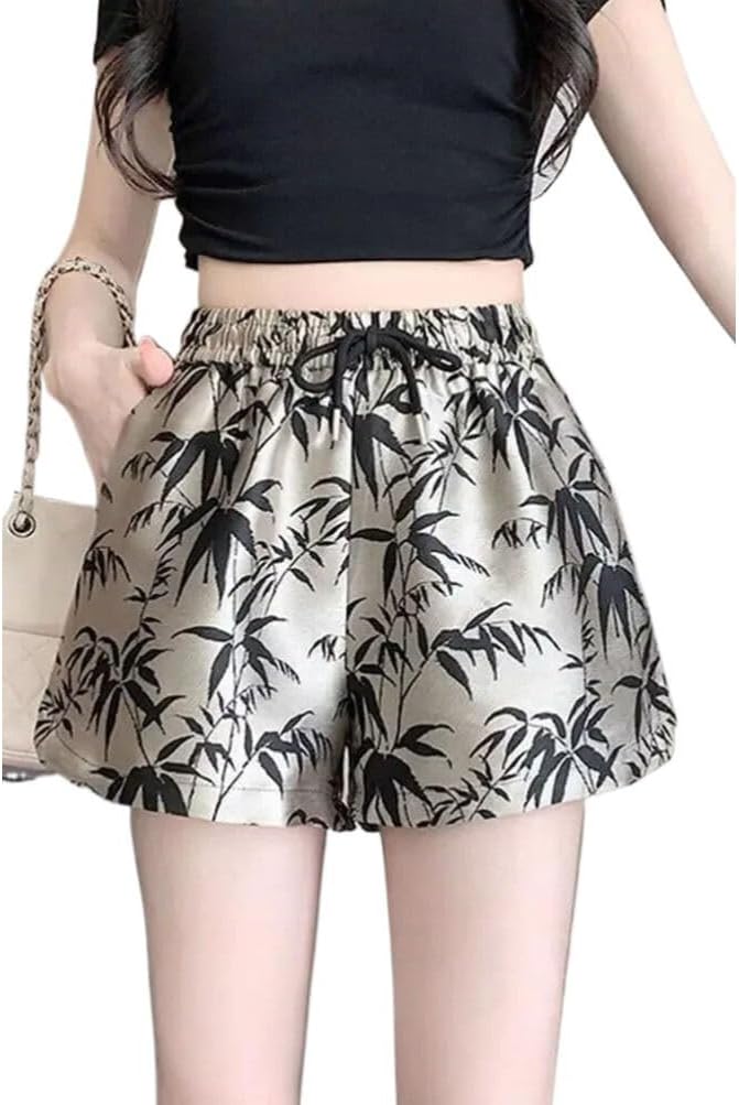 Women's Chinese Style Wide Leg Shorts Loose Summer Pants