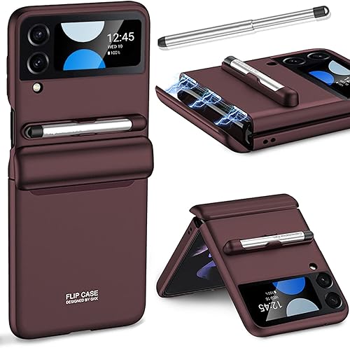 Miimall Funda compatible con Samsung Galaxy Z Flip 4 con S Pen, protección magnética de bisagra todo incluido + protector de pantalla de vidrio