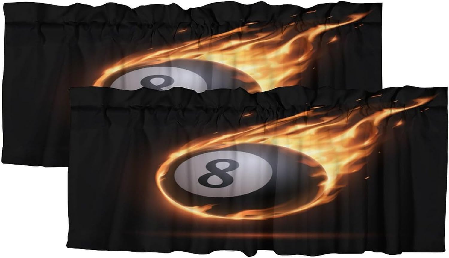 Cool Sports Theme Billiards Rod Pocket Valance Curtains,Abstract Fire Water Billiard Eight Ball American Flag Energy Efficient Rod Pocket Curtain Window Valances for Kitchen Windows,54"x18"in（2Pcs）