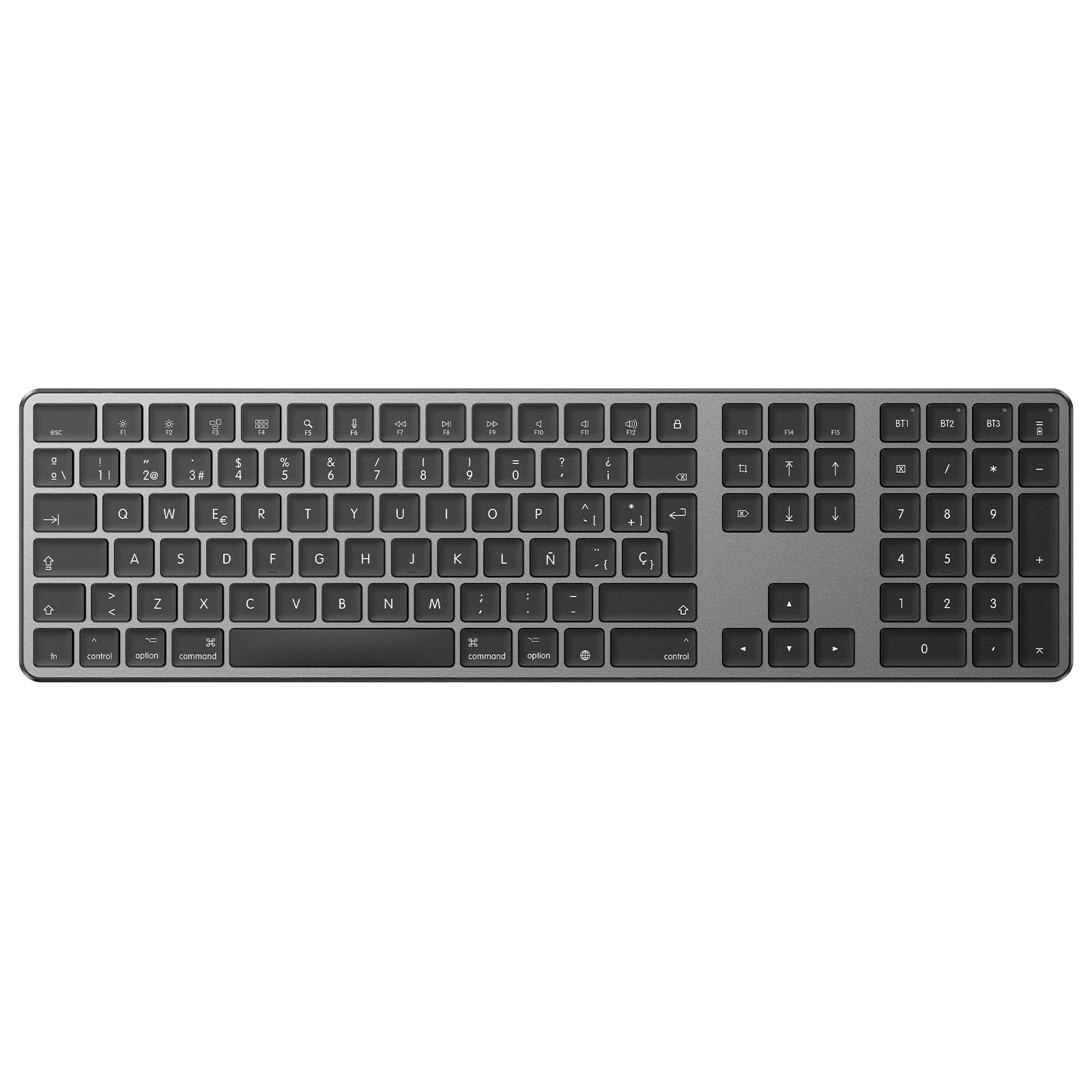 OMOTON Teclado Inalámbrico Bluetooth para Mac, Recargable, Español, Numpad, 3 Canales Multi-Dispositivo, Compatible con MacBook Air/Pro/iMac, Diseño Ergonómico