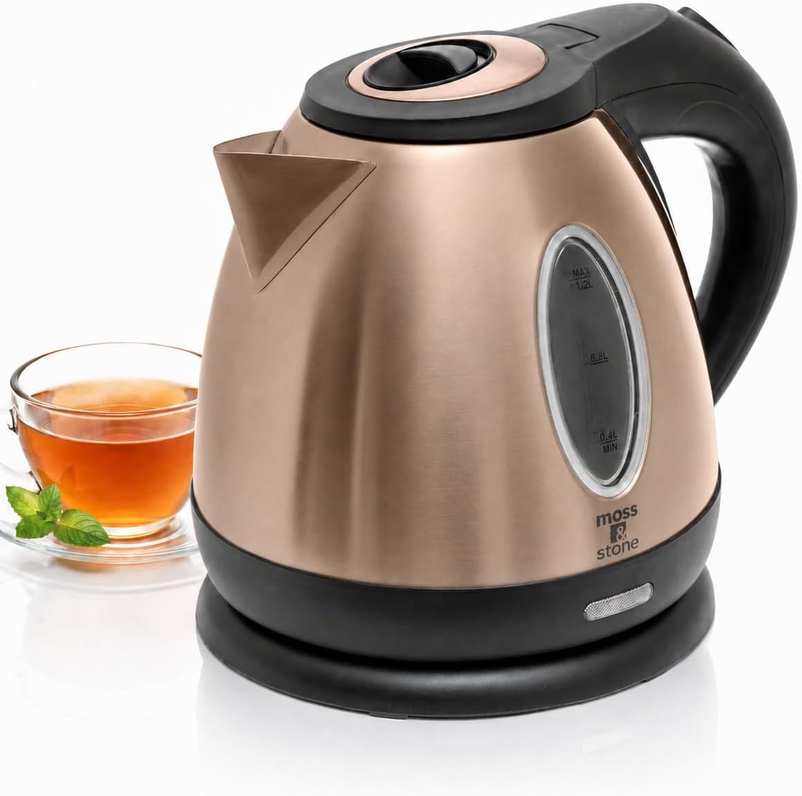 Hervidor eléctrico de acero inoxidable, 1,2 L inalámbrico 1500 W | Tetera de agua caliente portátil pequeña, olla de ebullición rápida, protección contra ebullición en seco, apagado automático, luz LED iluminada azul