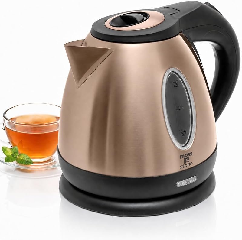 Hervidor eléctrico de acero inoxidable, 1,2 L inalámbrico 1500 W | Tetera de agua caliente portátil pequeña, olla de ebullición rápida, protección contra ebullición en seco, apagado automático, luz LED iluminada azul
