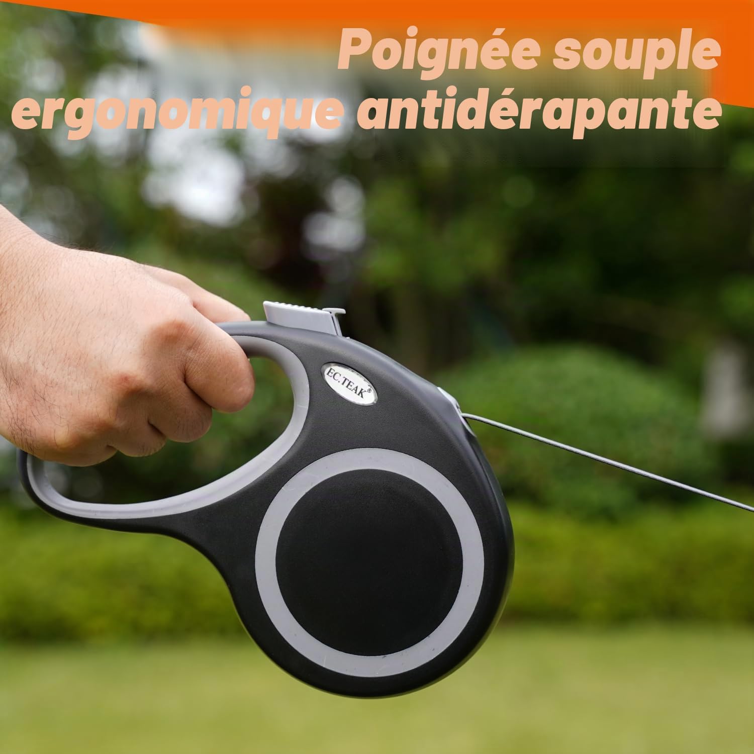 Laisse rétractable pour Chien 8 m, Robuste pour Chiens de 30 à 50 kg, Ruban Nylon Anti-enchevêtrement, Frein, Pause et Blocage à Une Main, idéale pour Chiens Moyens et Grands, Noir, 8 m
