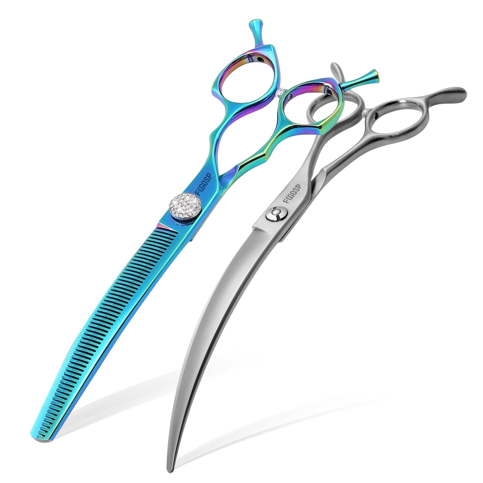 FOGOSP 45°Curved Dog Grooming Scissors Curved Thinning Shears 2PCS Combo(Turquoise)