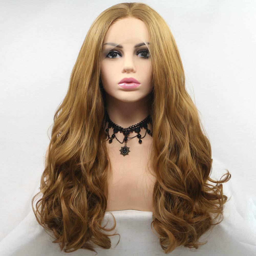 xiweiya Strawberry Blonde Lace Front Wig Long Body Wave 13x3 Lace Front Wigs Blonde Gold Hair Wigs Middle Part Heat Resistant Fiber Wig Hair Replacement for women 24inch