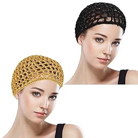 WLLHYF Hair Net Wrap For Sleep 2 PCS Mesh Nets Cap Snoods Cover Sleeping Knit Hairnets Elastic Head Wrap Bathing Shower Caps Wig Hairnet Crochet Sew Weave Press Weaving Braided Bonnet(Black/Khaki)