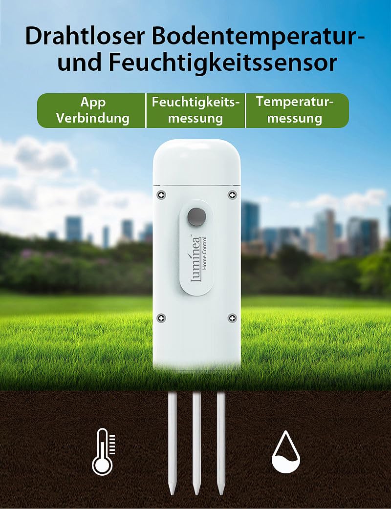 Luminea Home Control Feuchtesensor: 4er-Set smarte ZigBee-Boden-Feuchtigkeits- & Temperatursensoren (Bodensensor, Temperatursensor TUYA, Pflanzen Sensor)