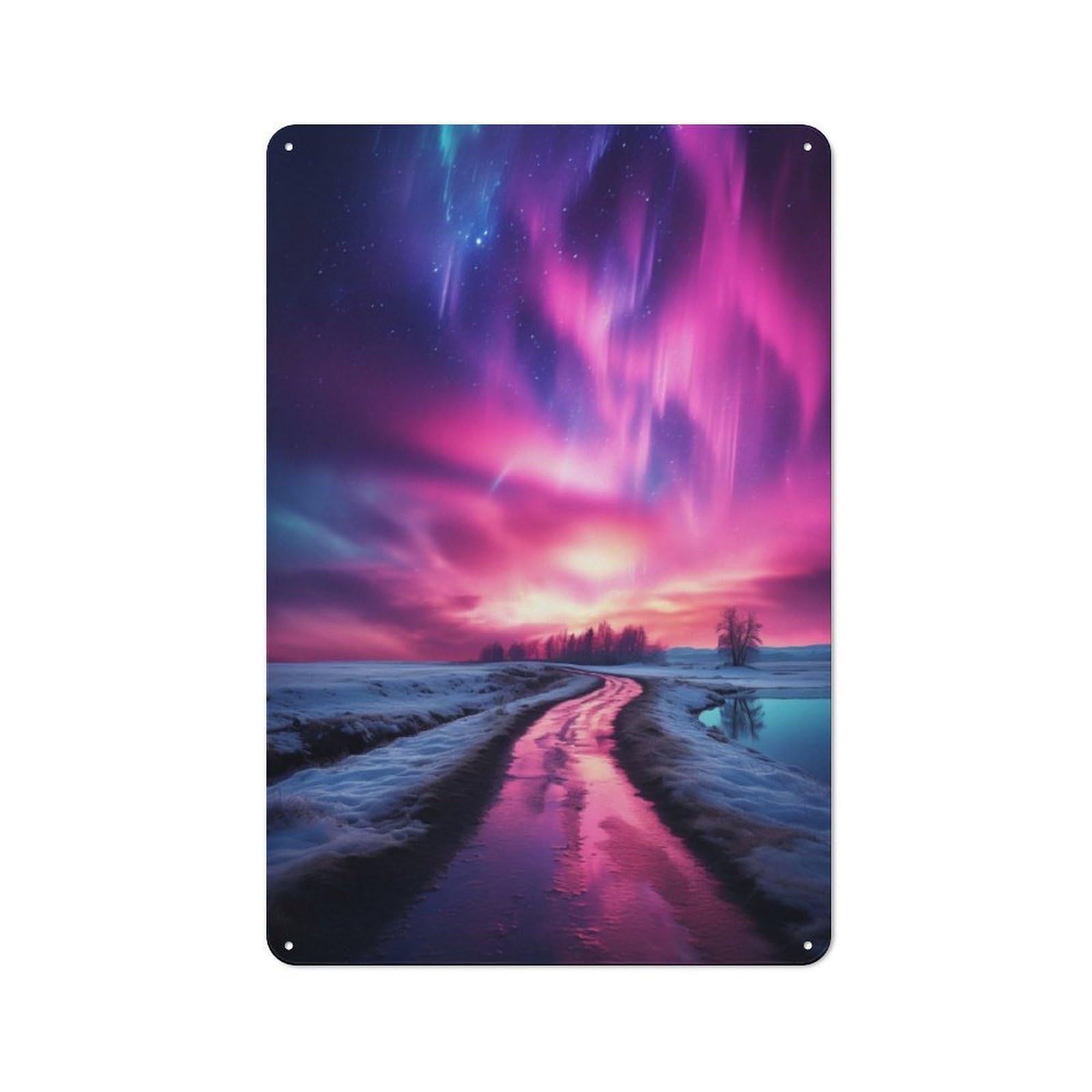 Junmoney Aurora Borealis And Road Retro Metal Wall Sign 30X20cm With For Garage Wall, A Decorative Metal Sign For Garages And Workshops