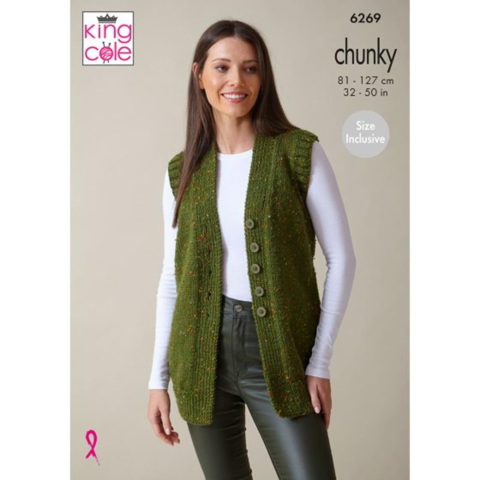 King Cole Chunky Knitting Pattern - 6269 Ladies Waistcoat & Capped Sleeve Cardigan