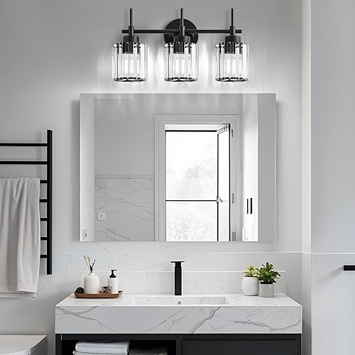 Miniatura 8 de Lámpara de tocador de cristal de 3 luces, accesorios de iluminación de baño sobre espejo, luz de pared de cristal negro, iluminación de pared