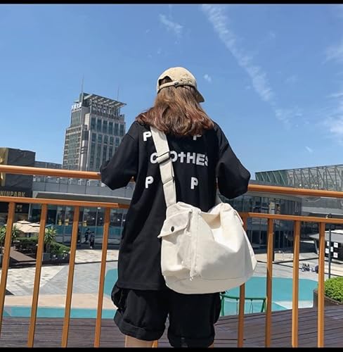 Grunge Crossbody Bag Y2K Hippie Large Capacity Tote Purse Goth Vintage Canvas Messenger Bag Punk Shoulder Bag Stuff (White,Large) #TOP5