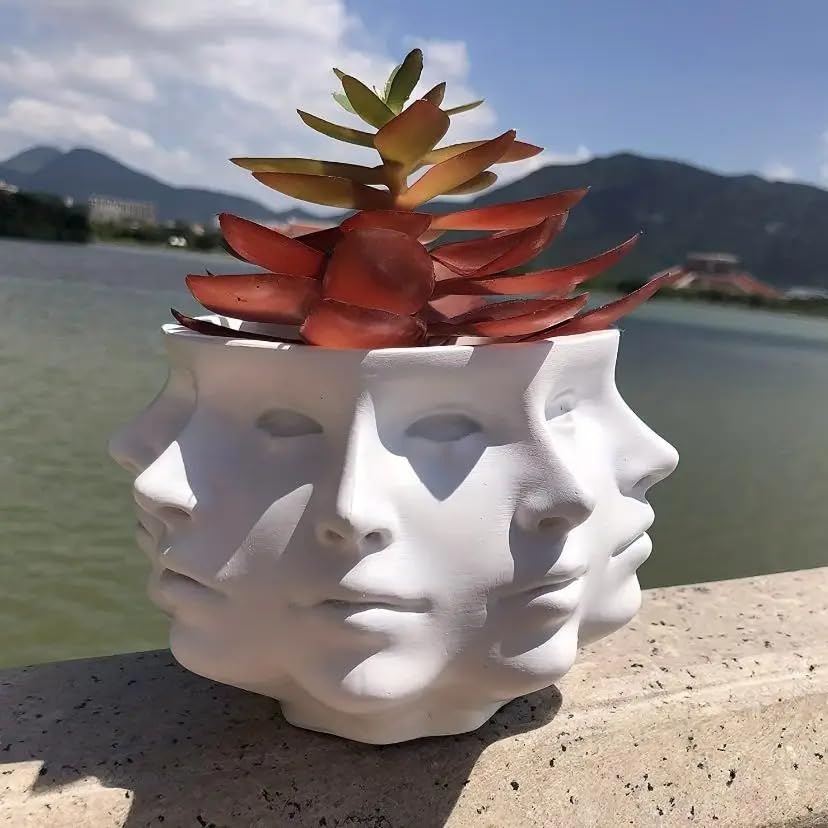 Pots de fleurs visage multi-facettes en céramique blanche pour plantes d'intérieur