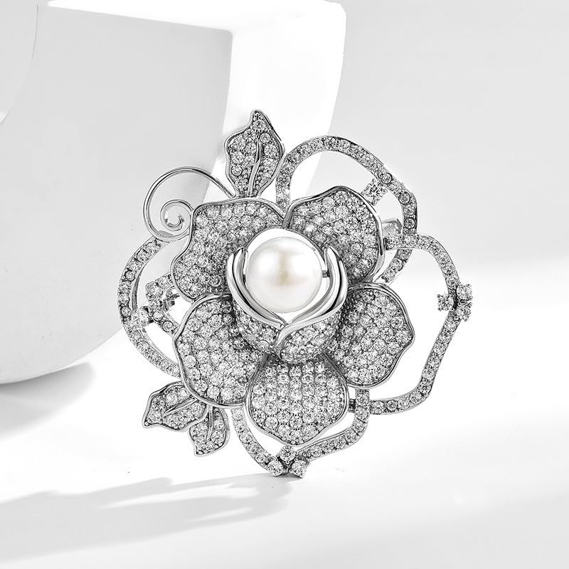 Image of Flower Brooch Pin - Rhinestone Flower Pin 18k Gold Plated - Thanksgiving Day, Birthday, Wedding Gifts for Mom, Wife