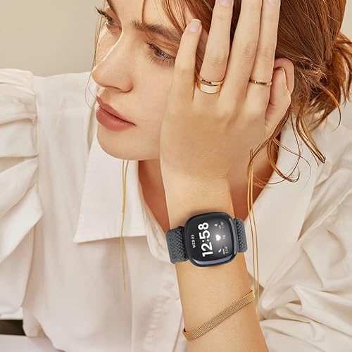 Vista 6 de Paquete de 3 correas elásticas de nailon compatibles con Fitbit Versa 4/Versa 3/Sense 2/Sense, suave, ajustable, transpirable, correas de repuesto