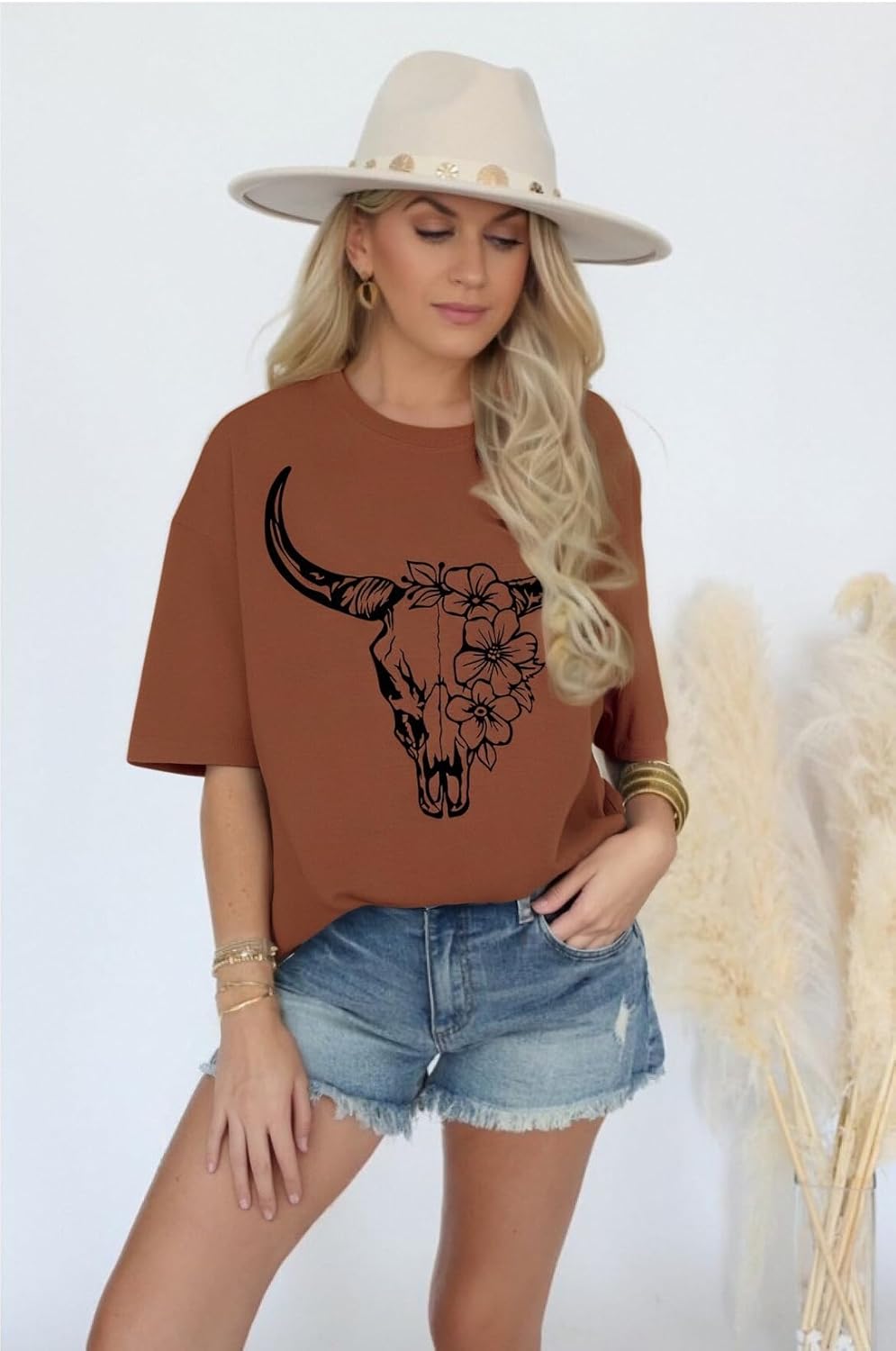 Boho Cow Skull Shirt Women Cowgirl t Shirt Vintage Western Rodeo Graphic Tee Short Sleeve Bull Skull Casual Top - Image 4