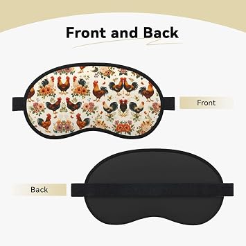 Vintage Chicken and Flower Composite Cloth Black Edge Eye Mask with Adjustable Strap