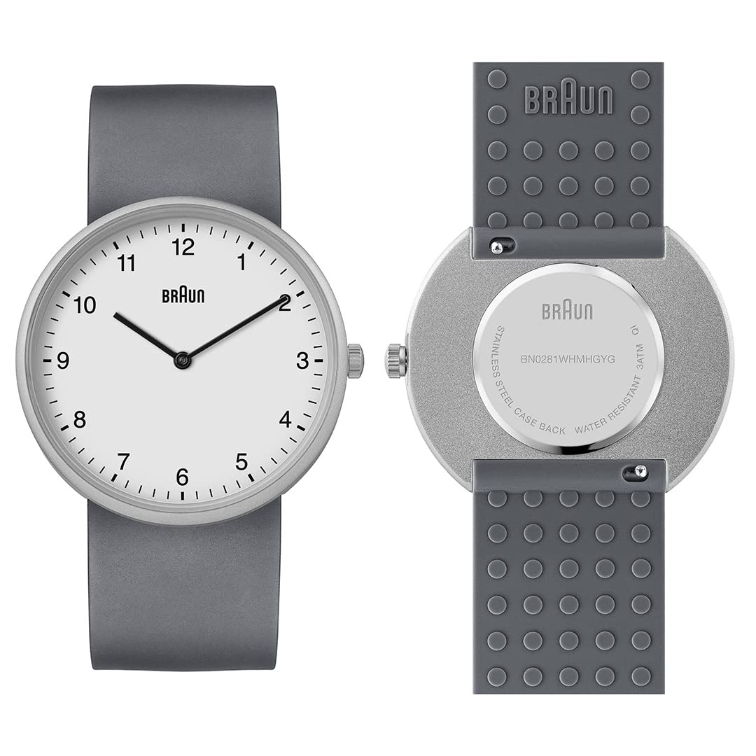 Braun Orologio analogico al quarzo a 2 lancette con cinturino aggiuntivo in gomma siliconica, anse a molla a sgancio rapido, 38 mm.