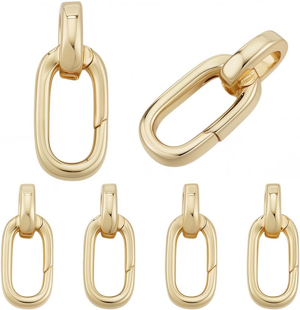 SUNNYCLUE 1 Box 6Pcs 18K Real Gold Plated Spring Gate Rings Rectangle Spring Clip Small Oval Brass Metal Links Snap Trigger Hooks Carabiner Buckles for Jewelry Making Crafts Necklace Bracelets Adults
