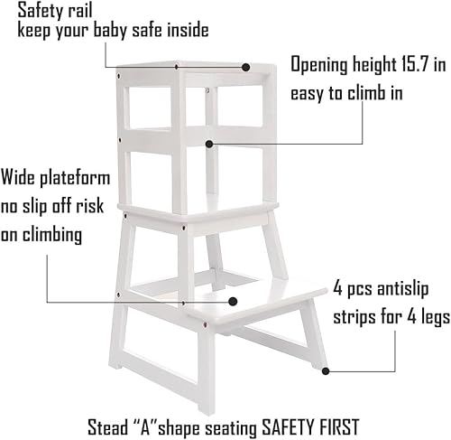 Miniatura 5 de GUIDTOP Taburete de cocina con barandilla de seguridad y tapetes antideslizantes, taburete de cocina para niños de 18 meses en adelante (negro)
