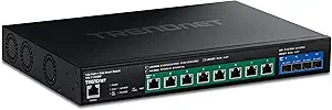 TRENDnet 12-Port 10G PoE++ Web Smart Switch, TPE-7124SBF, 720W Power Budget, 8 x 10G PoE++ Ports, 4 x 10G SFP+ Ports, Rack Mountable, NDAA TAA Compliant