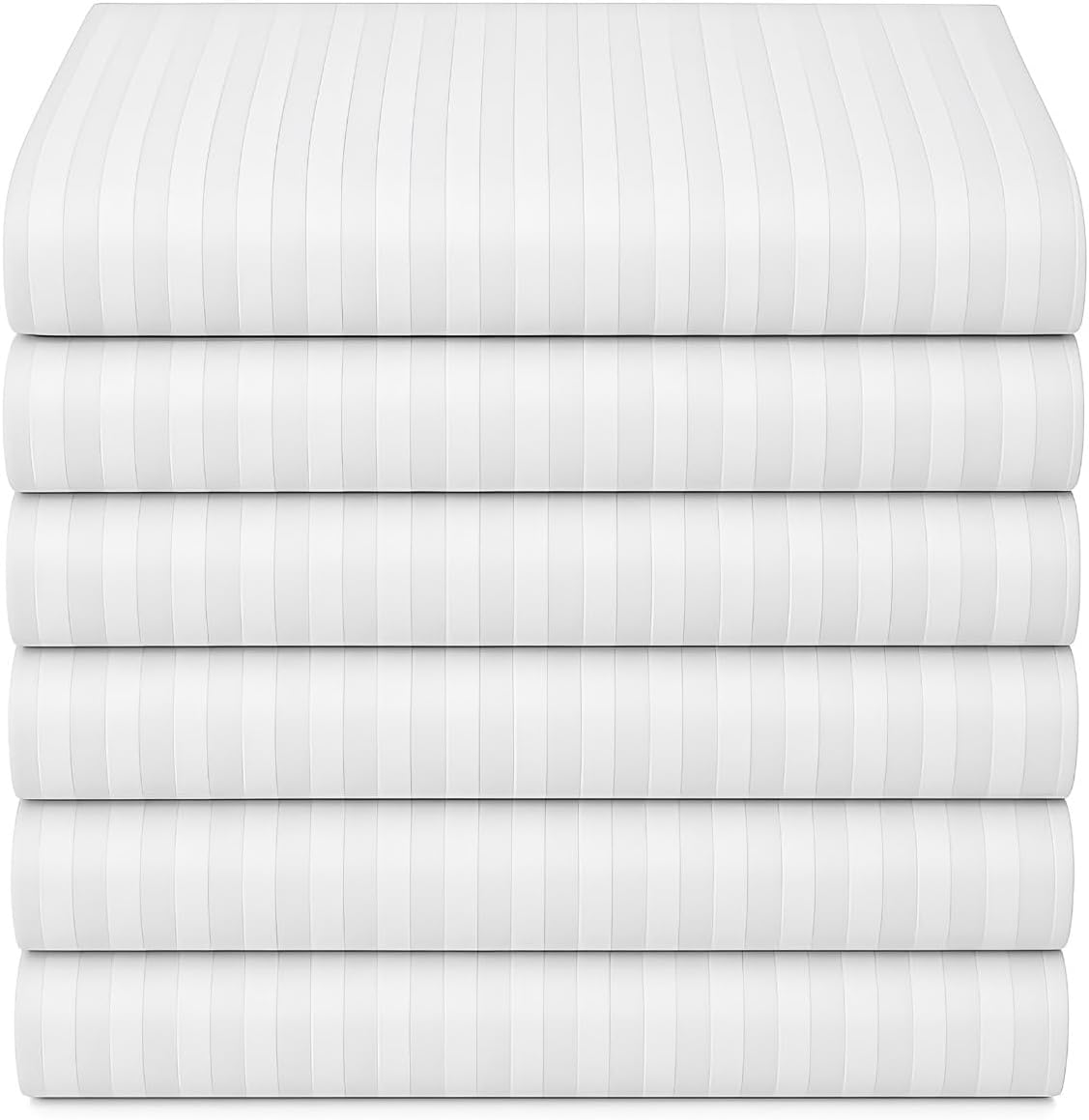 Linteum Textile Flat Bed Sheets - 6 Pack, 84x120 Inches - Full White Stripe Soft Cotton Blended Top Sheet 250 Thread Count, Shrinkage & Fade Resistant - Ideal for Hotel, Motel & Rental Properties