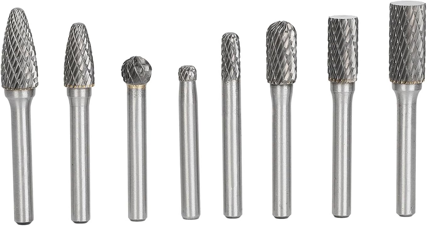 Carbide Burrs Rotary Tool Bits Set, 8PCS Tungsten Steel Double Cut Burrs for Metal Wood Carving Polishing - Durable Heat Treated, Versatile Wood Carving Tools for DIY and Crafts
