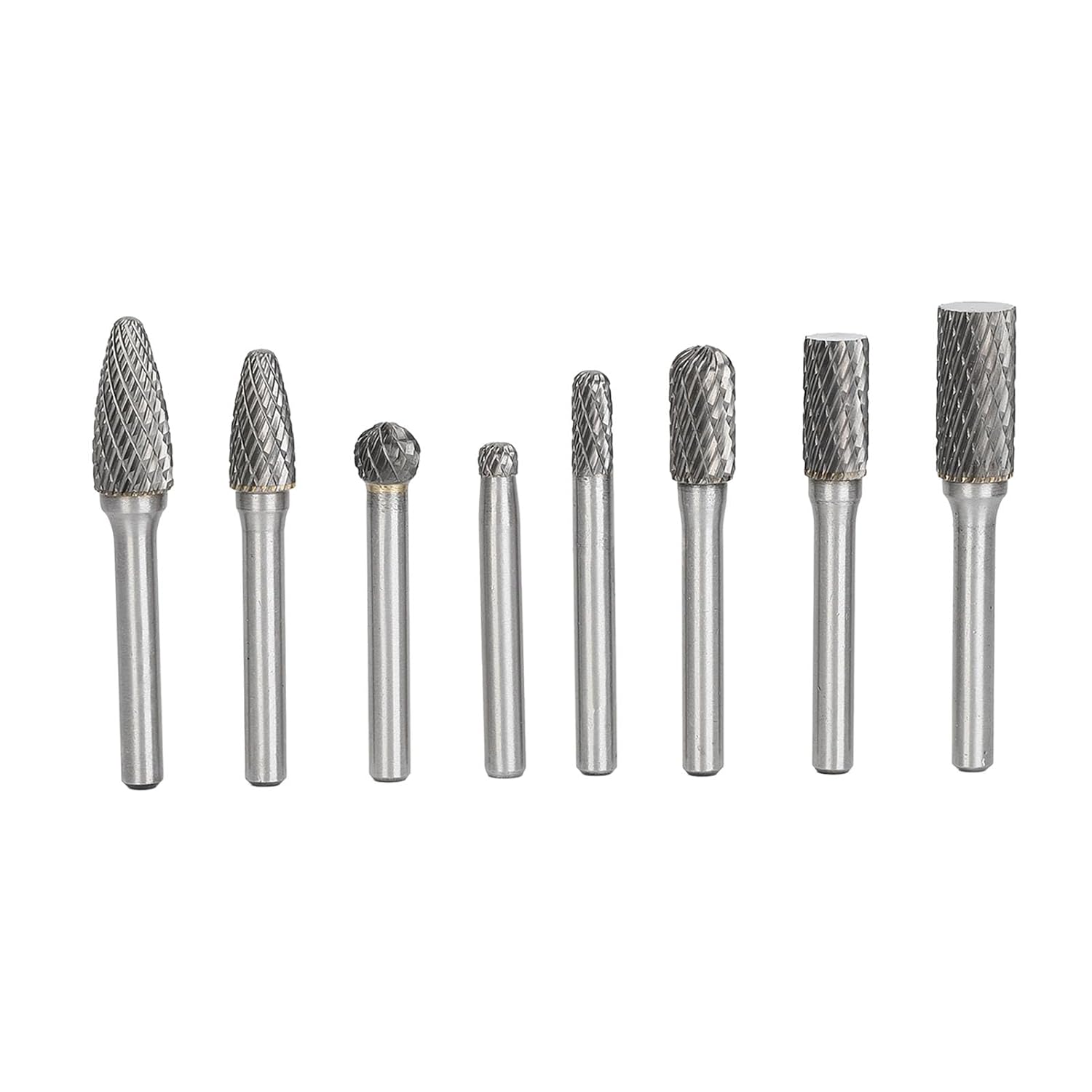 8PCS Tungsten Carbide Burr Set | Double Cut Rotating Bits for Metal/Wood/Plastic | 8 Shapes for Carving, Grinding & Deburring | SA - 5, SA - 3, SF - 5, SF - 3, SC - 3, SD - 3,