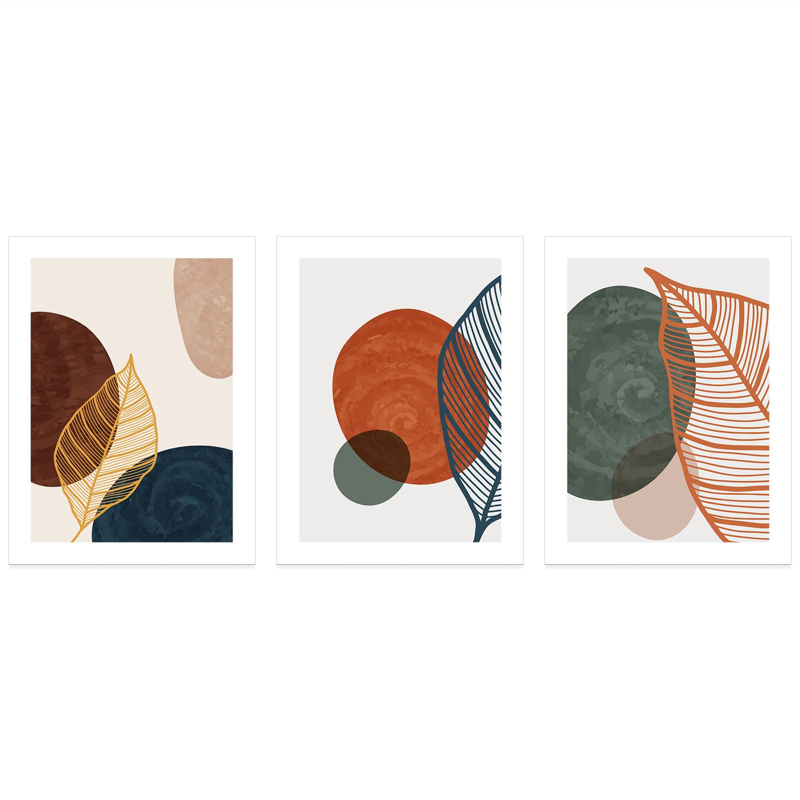 Set di 3 poster/poster trittico – Fogli Boho – Bordo nero – 3 poster – 70 x 100 cm (cornici non incluse)