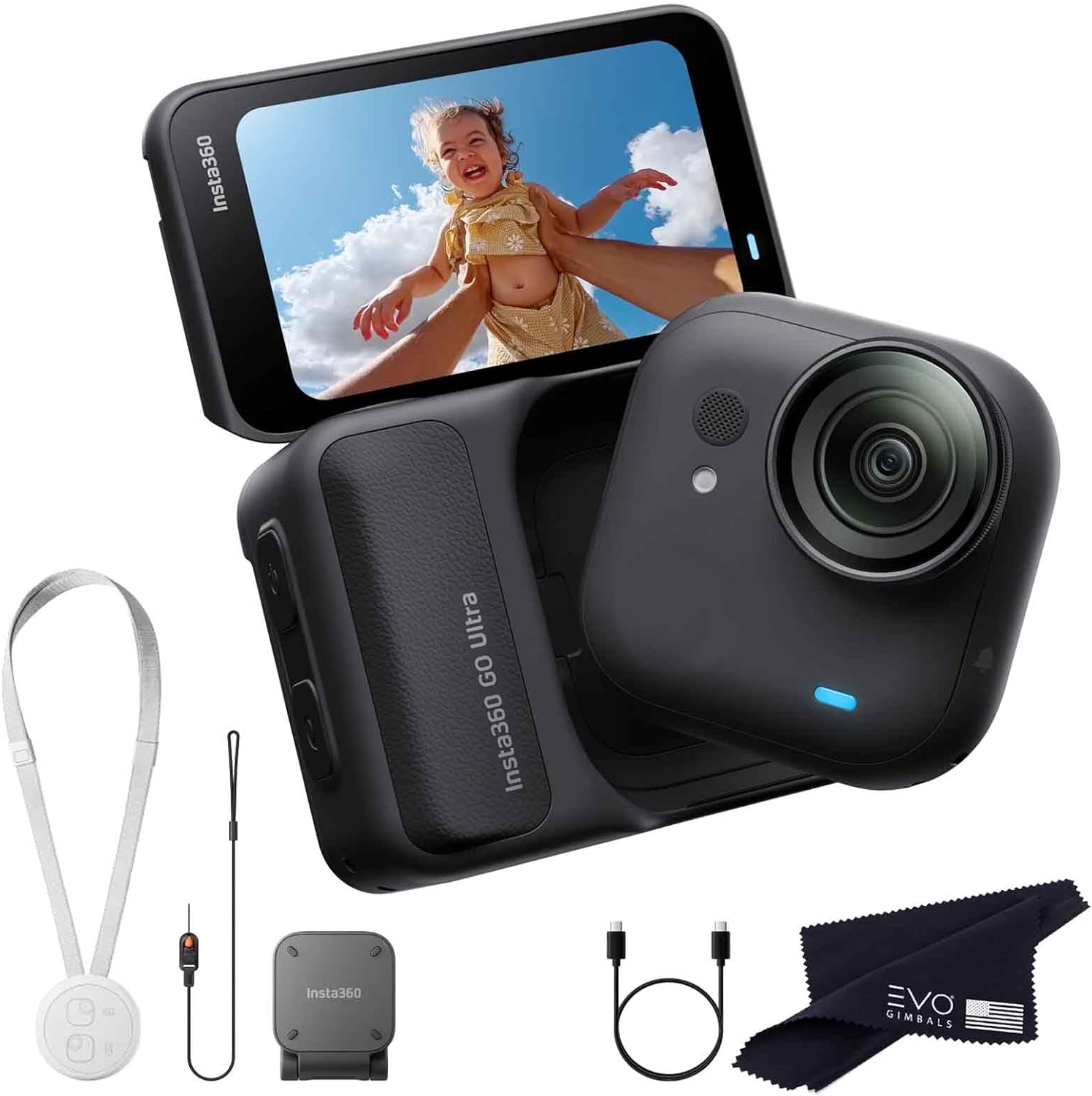 Insta360 GO Ultra Standard Bundle Midnight Black - Tiny Mighty Hands-Free 4K Cam, Lightweight, Low Light Excellence, Mount Anywhere, FlowState Stabilization, 200 Min Battery Life