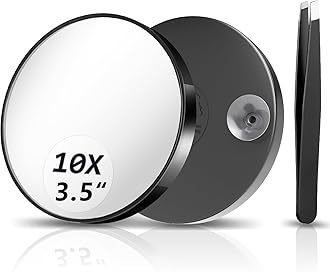 10X Magnifying Mirror, Magnified Mirrors 3.5" with Two Suction Cups and Tweezers, Travel Magnifyied Mirror Set Comes with Portable Storage Bag, Small Magnifying Mirrors for Travel(Black)