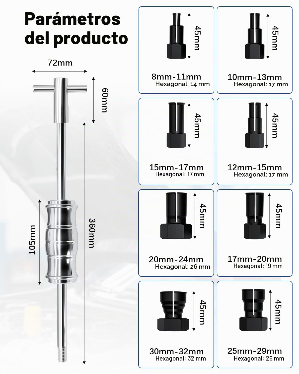 Juego de extractor de rodamientos internos con martillo deslizante y pinzas ajustables (8-32 mm), para coches, motocicletas y bicicletas