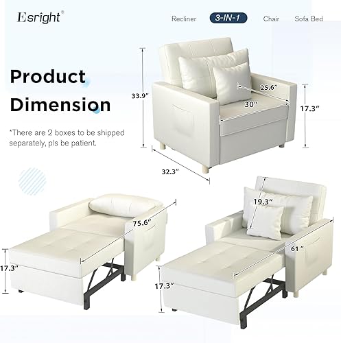 Miniatura 2 de Esright Silla futón, sofá cama extraíble 3 en 1, silla de lectura para adultos, sofá convertible con respaldo de 3 niveles para espacios pequeños,