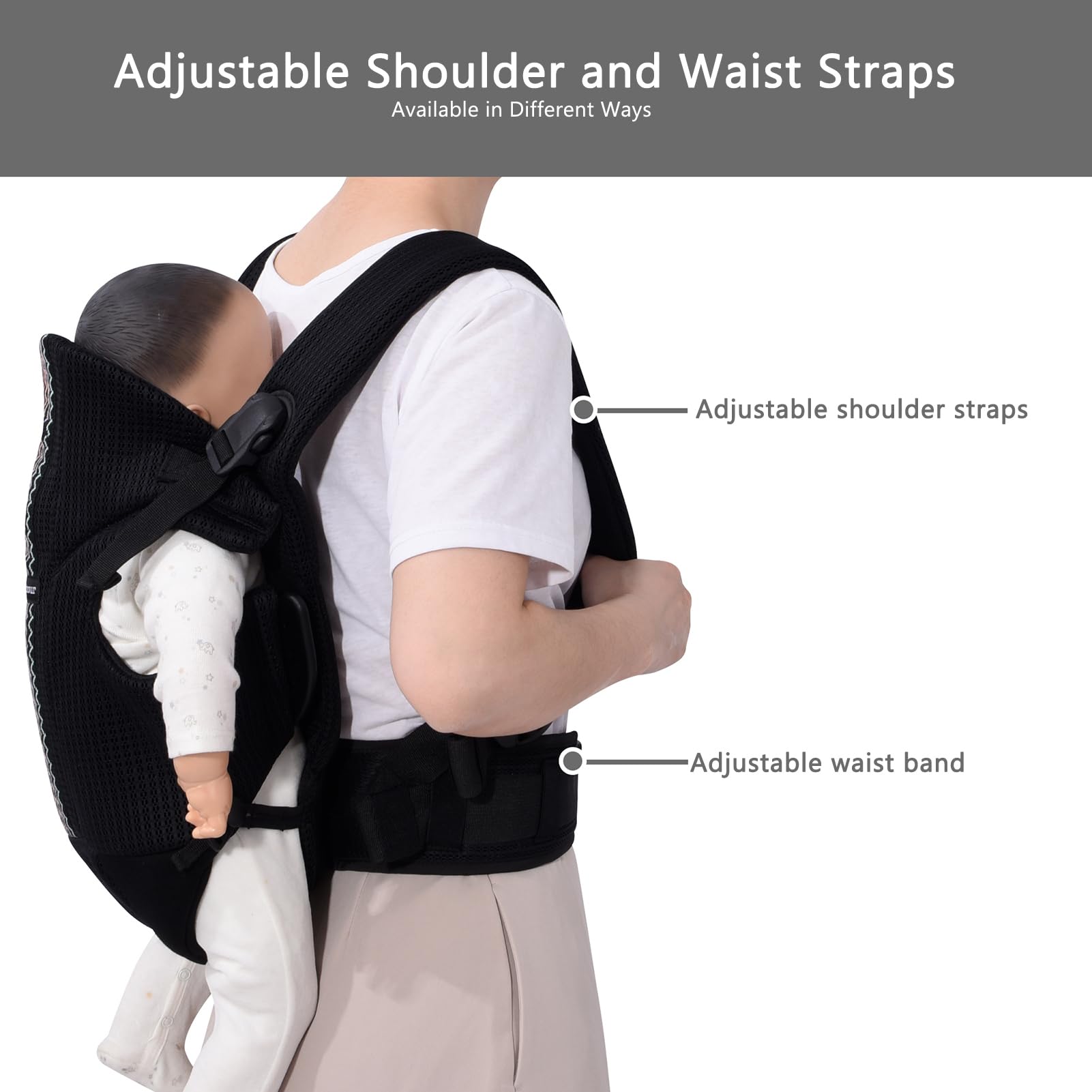 Bebamour baby-carrier, anteriore e posteriore, con 2 bib della spalla,Black Pro
