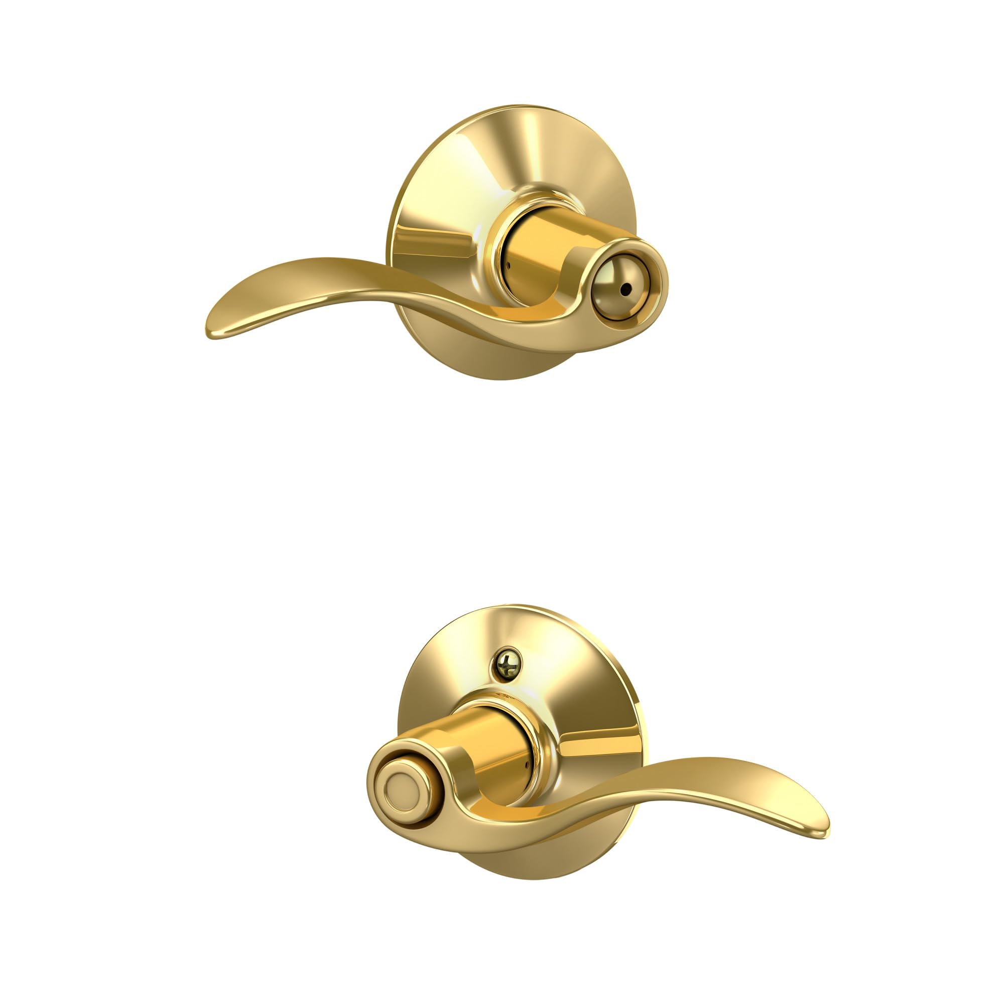 Schlage Accent Bed/Bath Privacy Door Handle with Lock, Bright Brass | Interior bedroom or bathroom door lever with push button lock, Reversible, Easy install, Certified durability, Universal fit