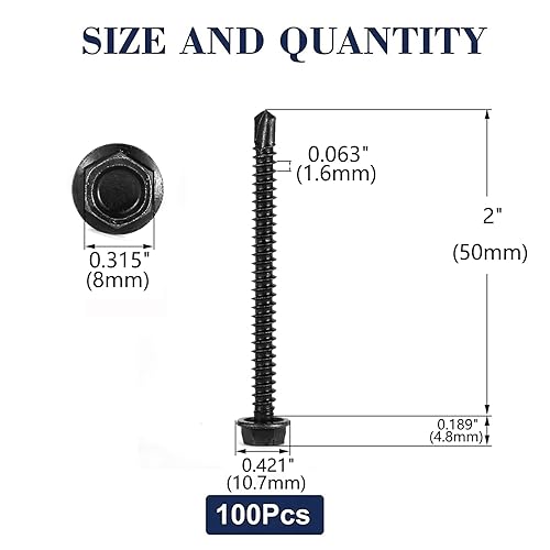 Miniatura 2 de Tornillos de chapa metálica #10 x 2 pulgadas, 100 unidades de acero inoxidable 410 tornillos Tek de cabeza hexagonal de acero inoxidable 410