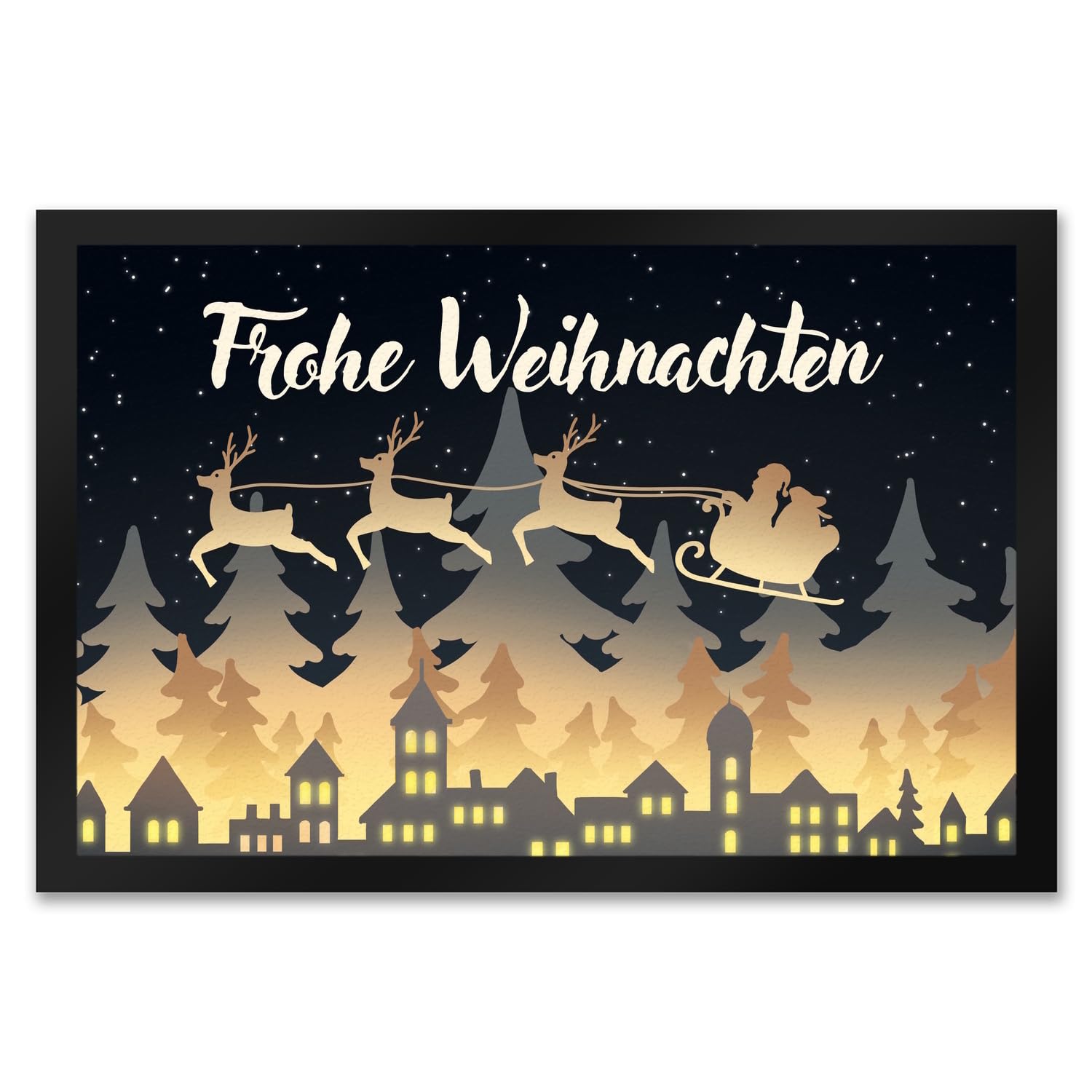 speecheese Frohe Weihnachten Skyline Fußmatte XXL in 50x75 cm Fußabtreter für Weihnachtszeit Advent schöne Weihnachtsdekoration Deko für Hauseingang Winter Vorfreude auf Weihnachten