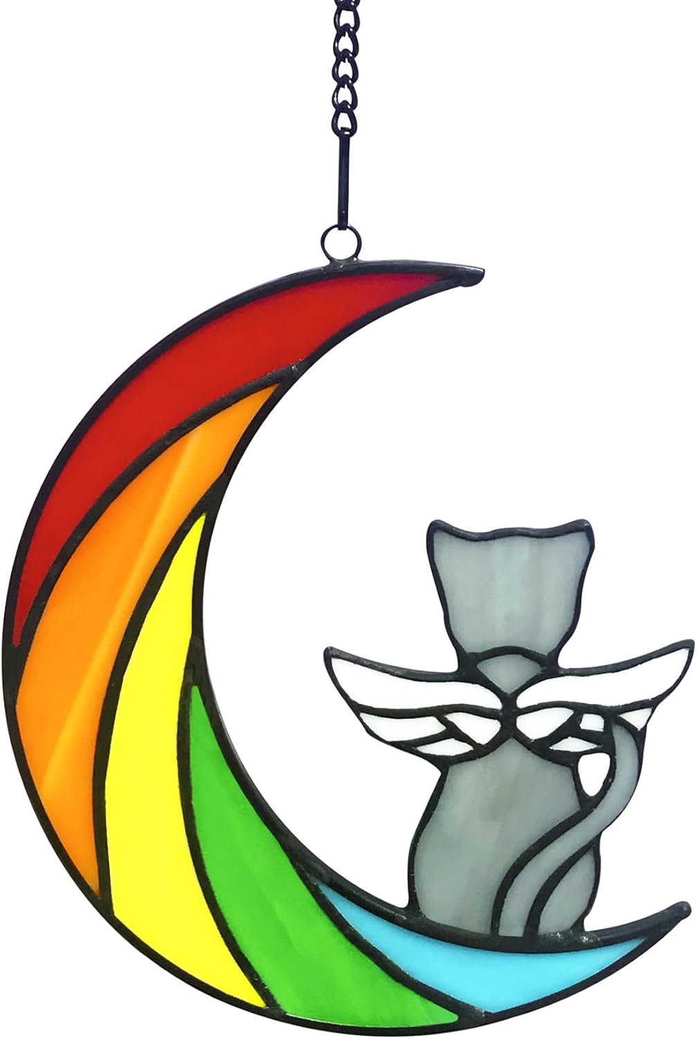 Stained Glass Rainbow Bridge Pet Memorial Gifts, Grey Cat Decor Memorial Gifts for Cat Lovers, Unique Pet Bereavement Suncather Remembrance Gifts Loss of Sympathy Decor.