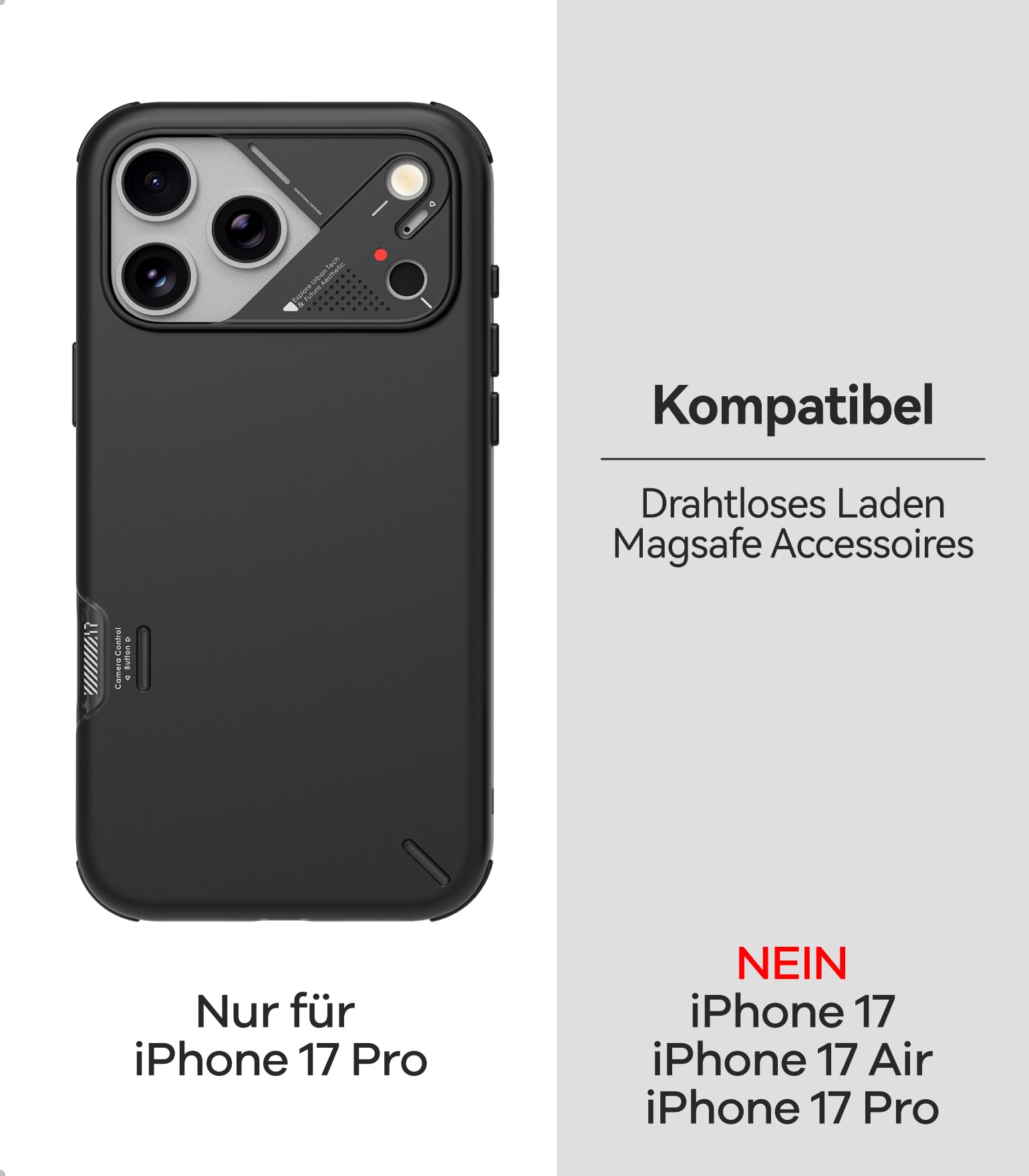 Aulumu A17 Stoßfeste iPhone 17 Pro Hülle für Magsafe Handyhülle mit Kamerasteuerung, CoolHyper Case, Kamerarahmen aus Aluminiumlegierung, Mehrschichtiger Verbundschutz, Schwarz