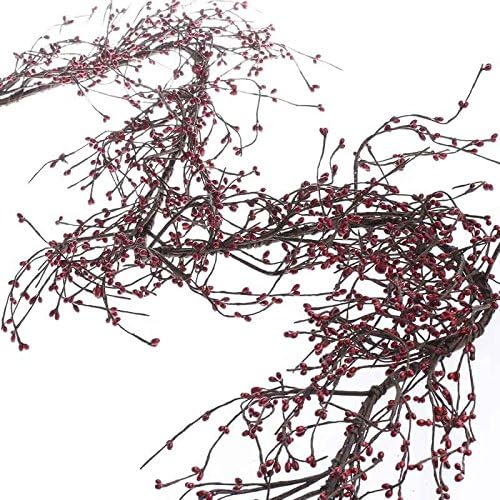 Christmas and Valentine's Day Artificial Red Pip Berry Garland - Winter Rustic Berries, Farmhouse Home Decor for Table Arrangements, Fireplace Mantel, and Centerpiece Decorations (54" Long)