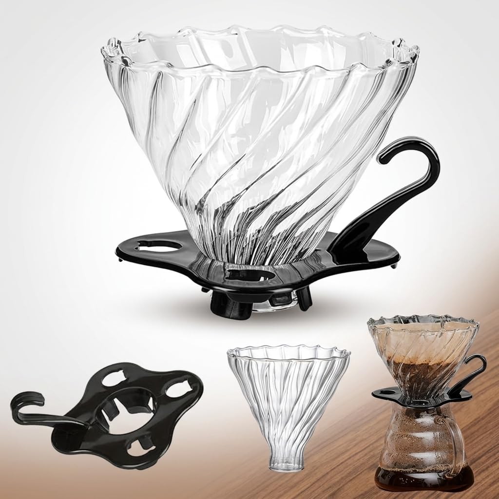 Supvox® V60 Glass Coffee Dripper with Handle & Base pour over glass dripper with stand compatible with V60 coffee cone alternative for 3-4 cup brewing enthusiasts-image-4