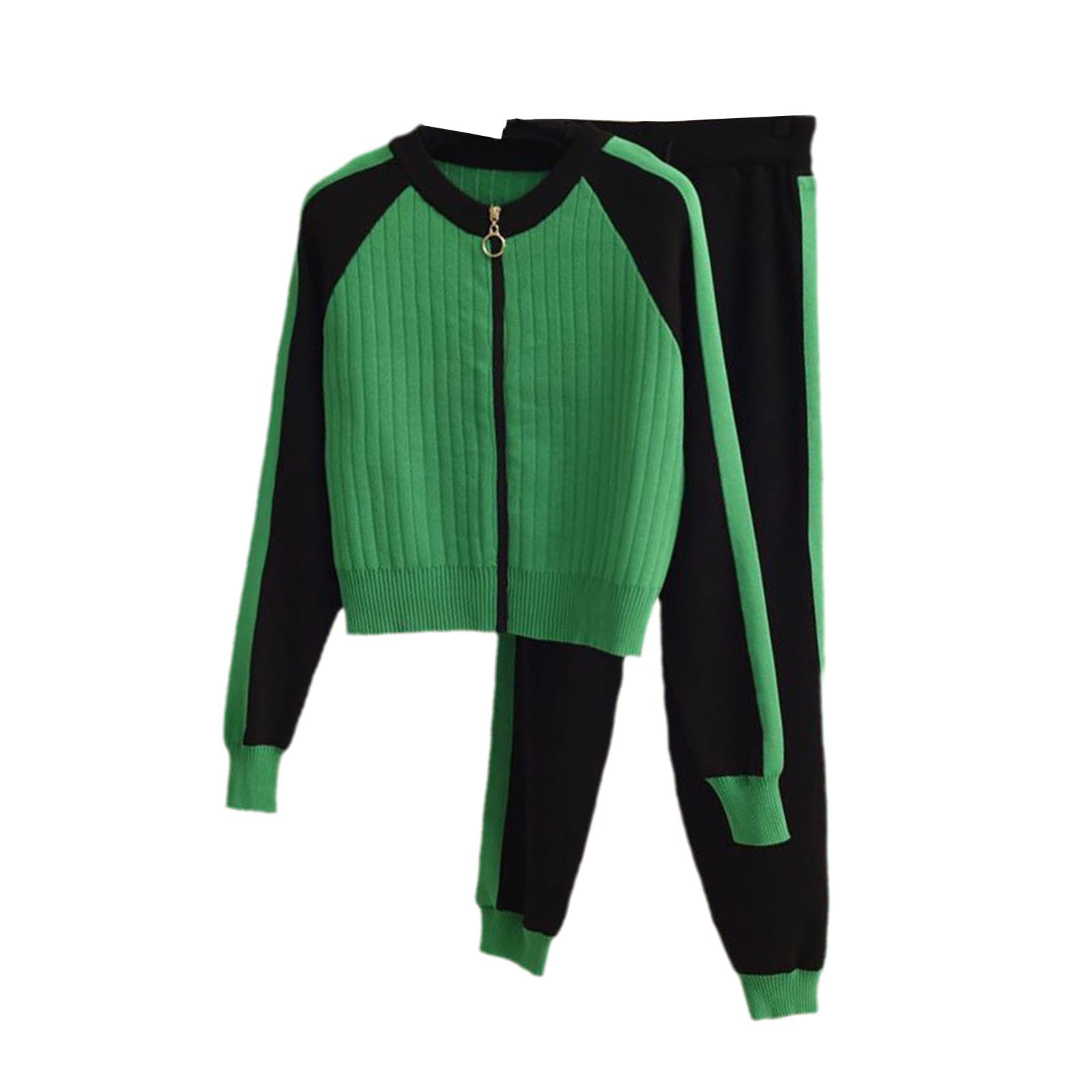 Casual de dos piezas suéter chaqueta chaqueta de punto de otoño traje de moda béisbol deportes cremallera superior y pantalones conjunto