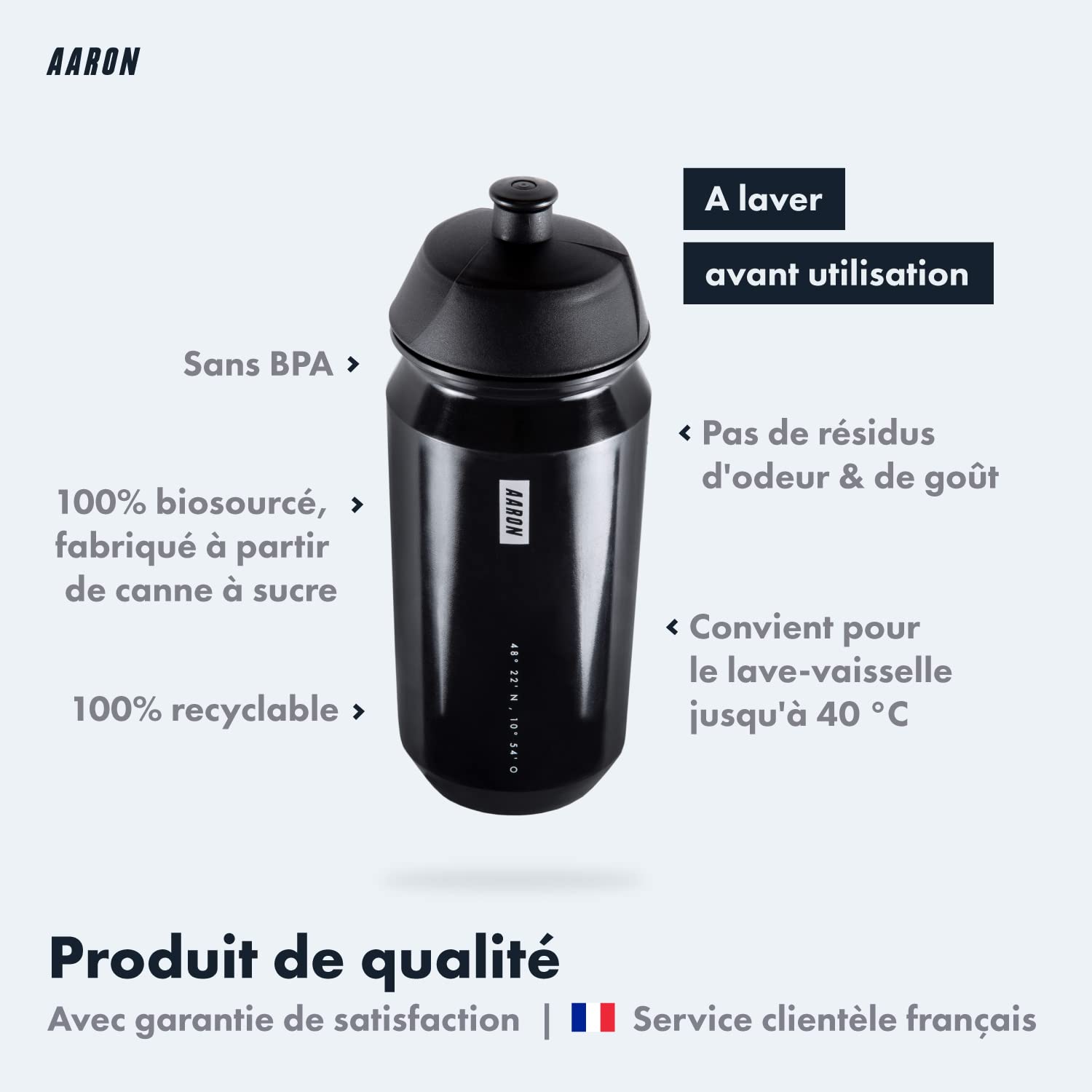 Gourde AARON ECO 500ml - 100% Biodégradable Sans BPA | Légère Étanche Sport Randonnée