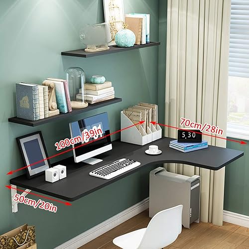 Miniatura 2 de KDDEON Mesa plegable flotante para montar en la pared, multifunción, mesa de comedor, mesa de trabajo, 10 tamaños, con accesorios, color negro