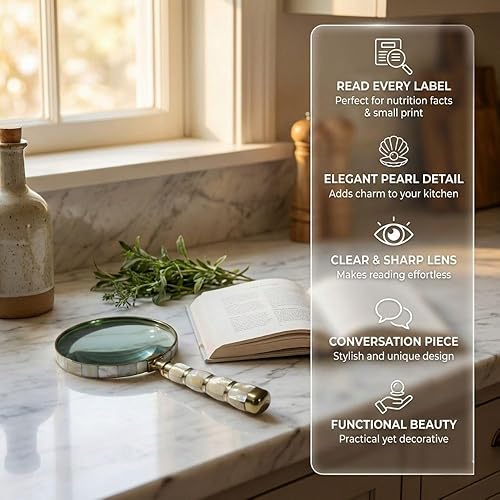 Miniatura 8 de Lupa de nácar Lupa de aumento de 10 veces Lupa de latón hecha a mano con lente de vidrio de 4 pulgadas, estilo antiguo para leer, visión