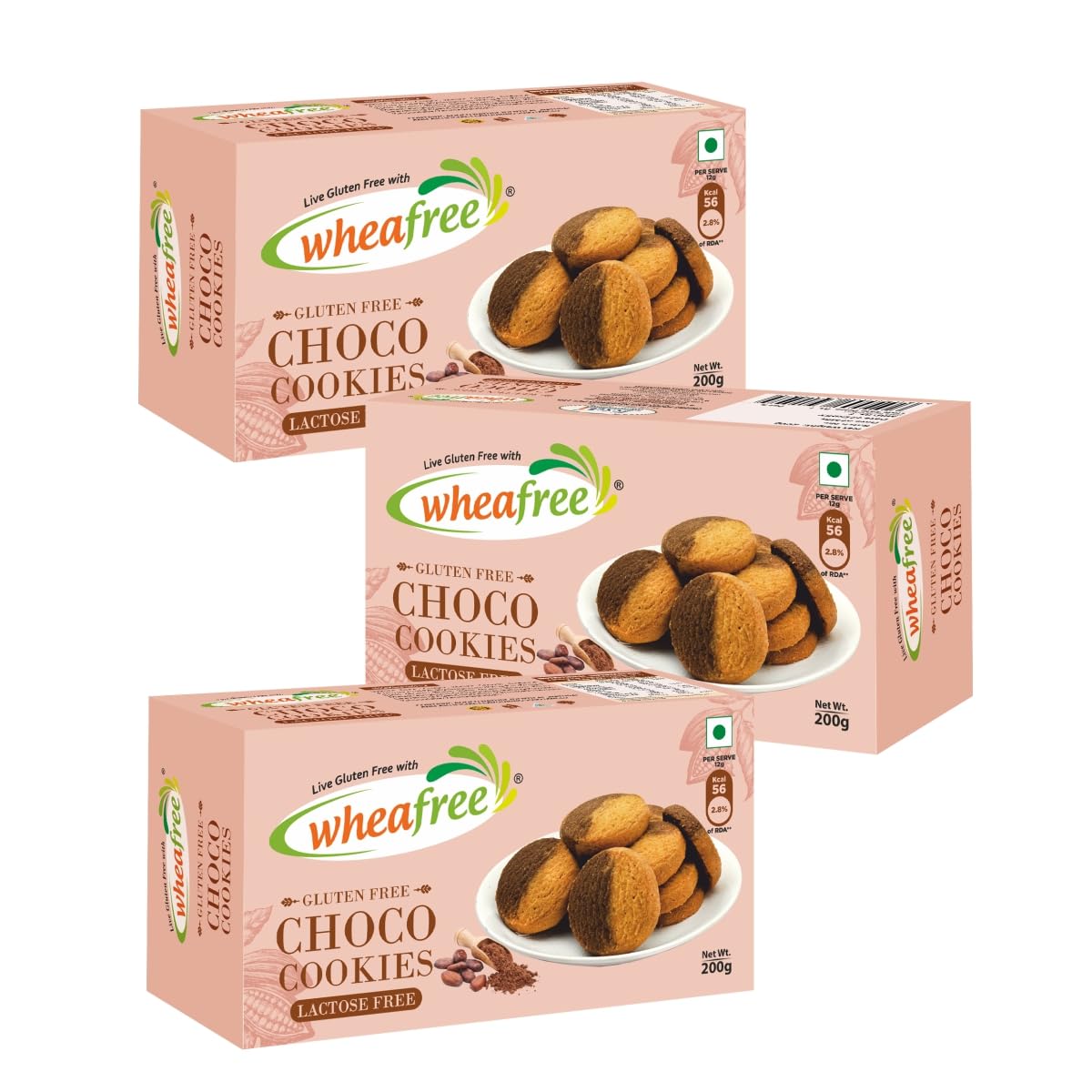wheafree Gluten Free Choco Cookies (Pack Of 3 X 200 Gram Each) | Lactose Free | No Maida | Best Tea Time Snacks | 100% Vegetarian Chocolate Flavoured Cookies