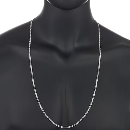 Vista 4 de The Bling Factory 3mm Solid .925 Sterling Silver Beveled Curb Chain Necklace