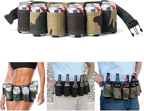 Miniatura 5 de Cinturón de cerveza, paquete de 6 fundas de cerveza, soporte para cinturón de bebidas, soporte para cinturón de cerveza de soda para hombres y