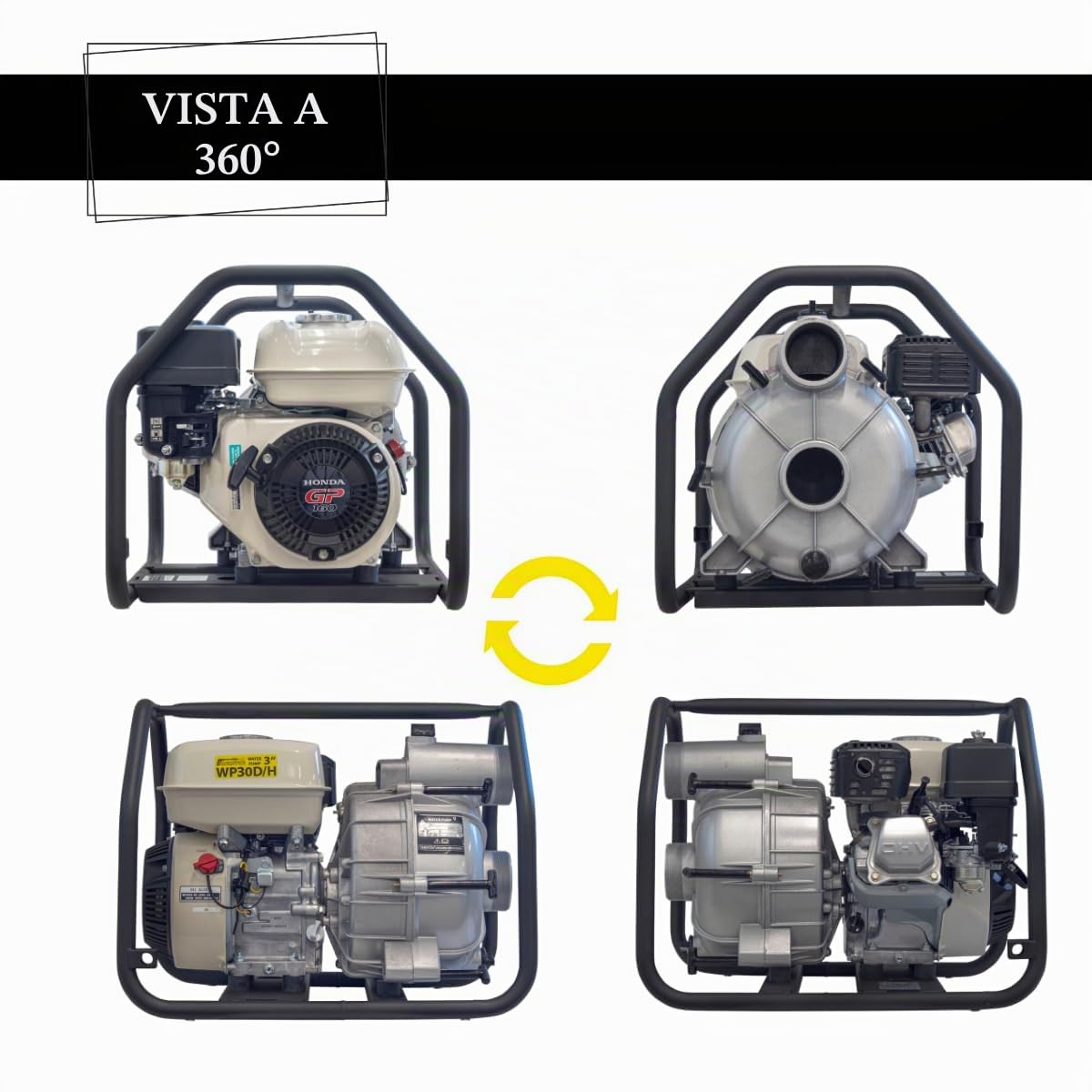 Pompa Acqua Sporca a Benzina 45.000 l/h 30 m, Motore Honda GP160 5.5 HP, Autoadescante 7 m, Passaggio Solidi 23 mm, Pompa Professionale per Fango e Cantieri, WASPPER WP30D-H