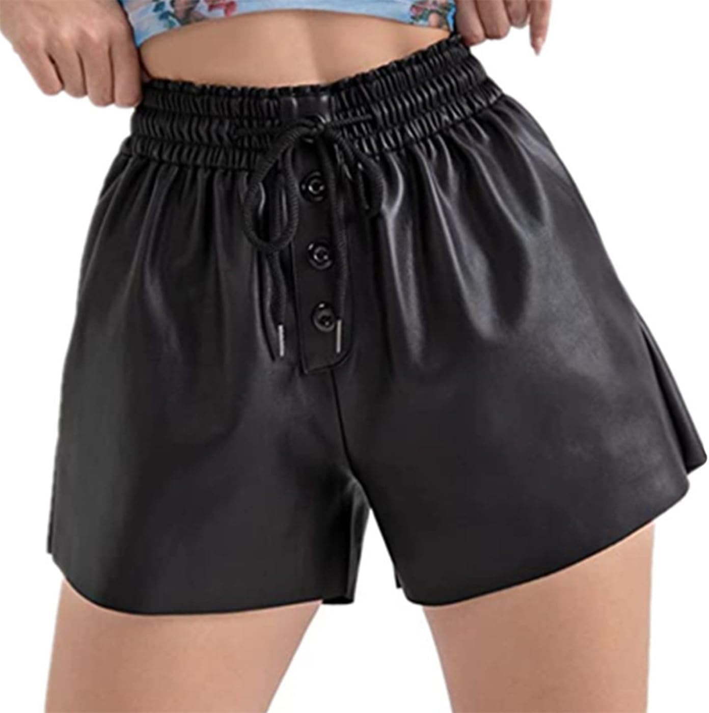 Short Métallisé Femme Type Cuir - Taille Haute, élastique 4 Directions - Pour Danse, Festival, Club