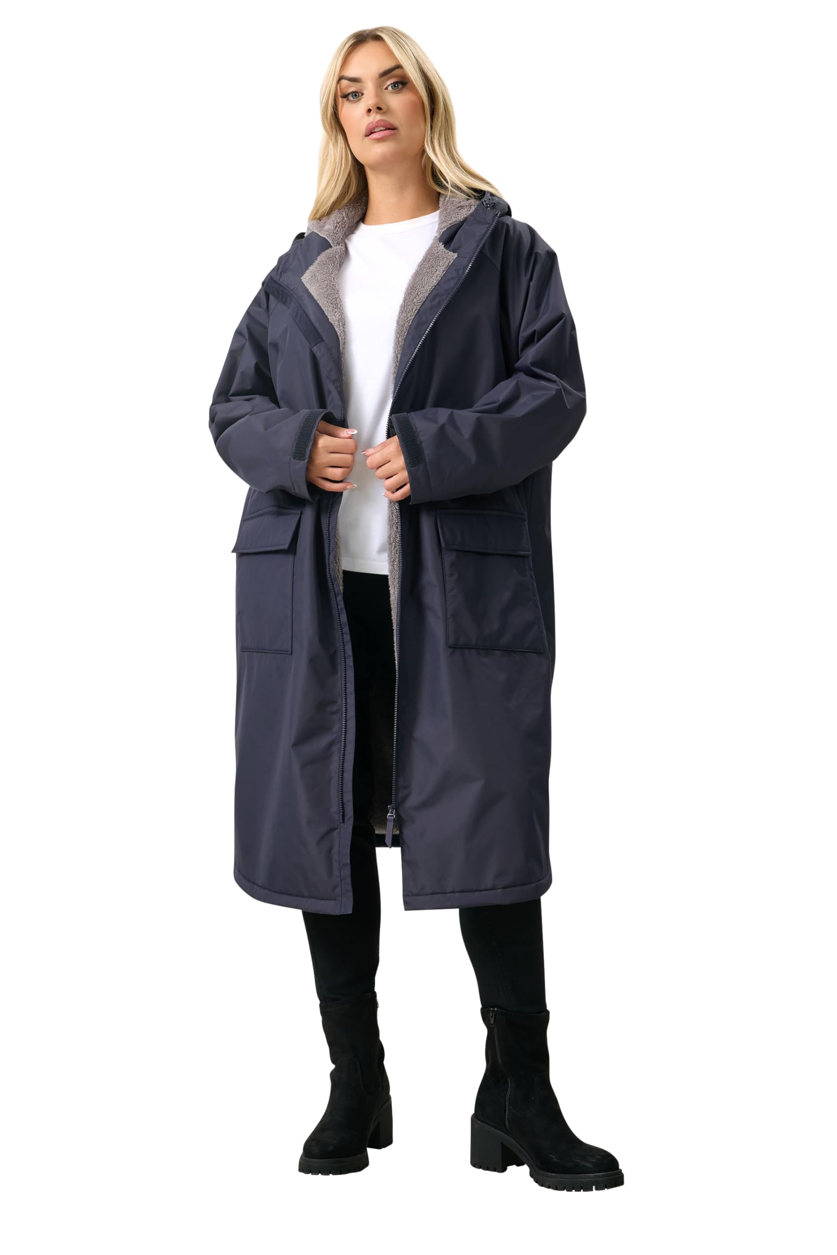 Yours Women's Mid Navy Waterproof Fleece Lined Robe In | Size: 14/18